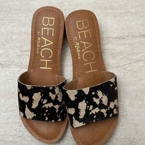 BEACH BY MATISSE Size 6 Havana Leopard Print Wedge Slides Sandals Fur Slip-on